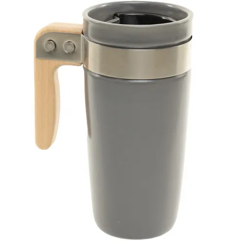 Slate Grey With Wood Handle Travel Mug