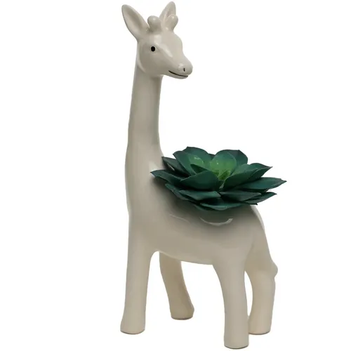 Artificial Blue Echeveria Succulent Plant In Porcelain Giraffe Planter