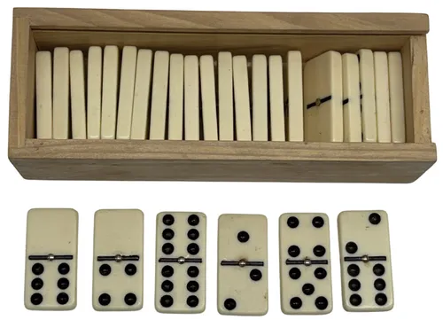 White & Black Dominoes Set In Wood Box