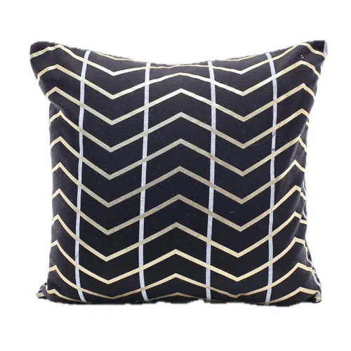 Black With Thin Gold Zig Zags With Solid Black Back Throw Pillow