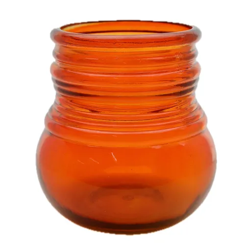 Fulvus Ochre Orange Ribbed Wide Mouth Glass Vase