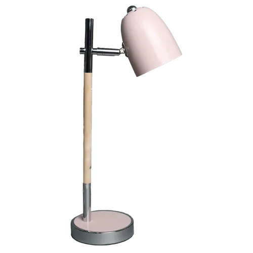 Cotton Candy Pink & Chrome & Wood Desk Lamp