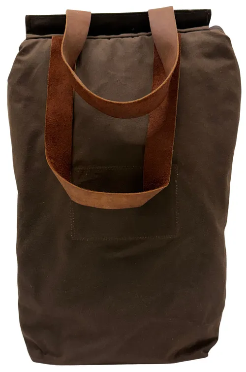 Brown Waxed Canvas Cooler Bag With Leather Handles