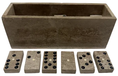 Brown Polished Stone Dominoes Set In Matching Box