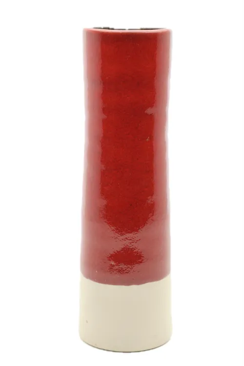 Red & Cream Tall Ceramic Vase