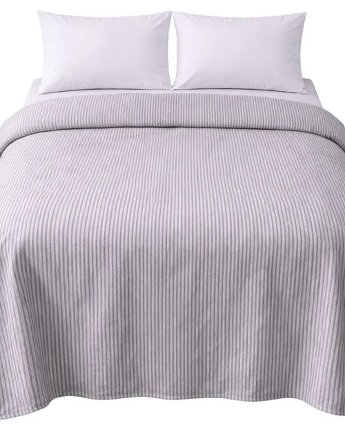 White & Muted Grey Pinstripe Duvet Cover - Double