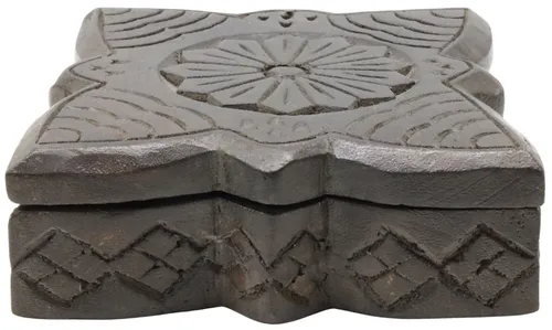 Dark Carved Wood Box With Swivel Lid
