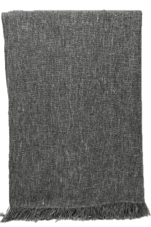 Heather Grey Knit Throw Blanket With Fringe Trim