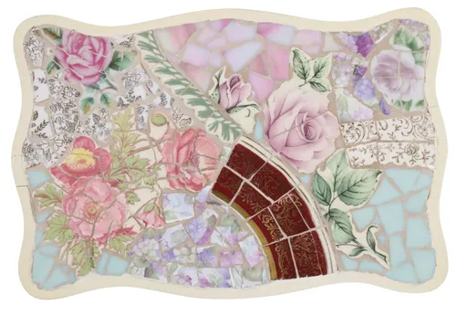 White Wood & Tile Rectangular Floral Trivet