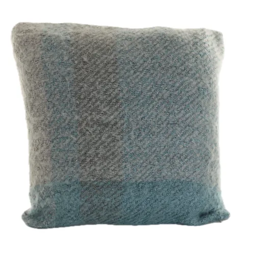 Soft Wooly Light Blue & Grey Throw Pillow