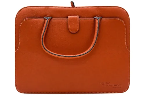 Cognac-Orange Leather Briefcase or Document Bag