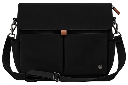 Double Pocket Black Canvas Messenger Bag