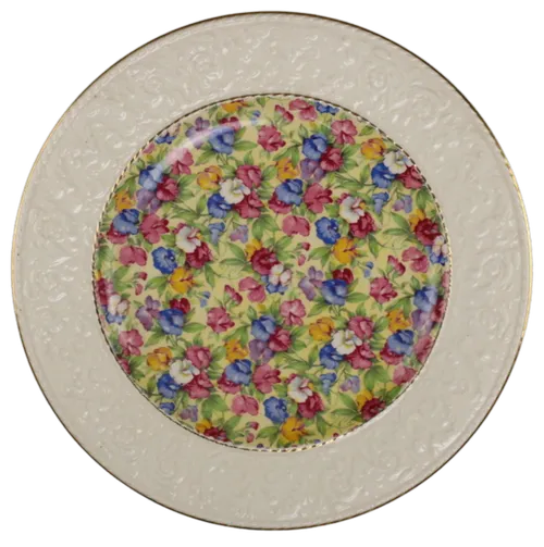Antique Multicolour Floral Round Serving Platter