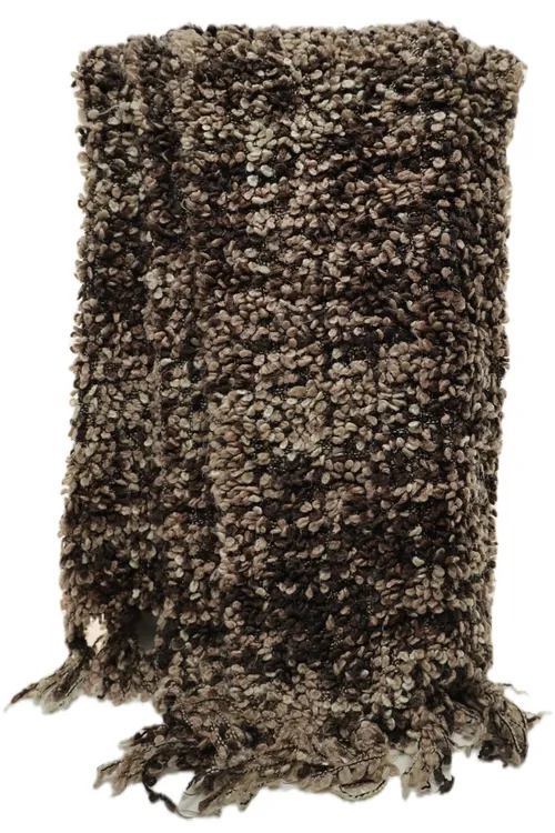 Brown & Beige Pebble Knit Throw Blanket With Fringe Trim