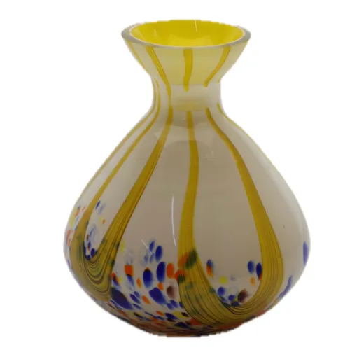 Yellow Swirl With Rainbow Pebble Glass Vase