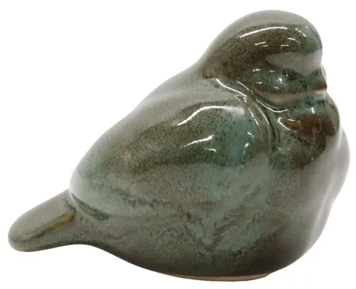Green & Brown Glazed Ceramic Bird