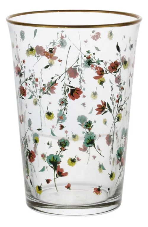 Clear Glass Drinking Glass With Tiny Floral Design