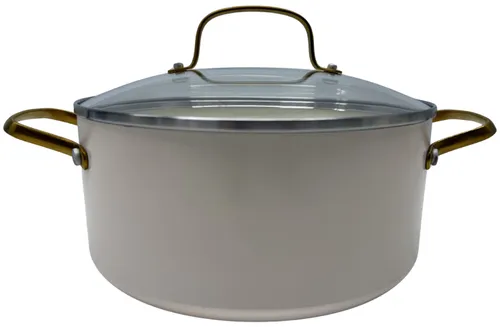 Light Putty & Brushed Gold Stockpot With Lid