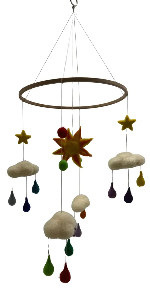 Felted Wool Cloud & Sun & Stars Baby Mobile
