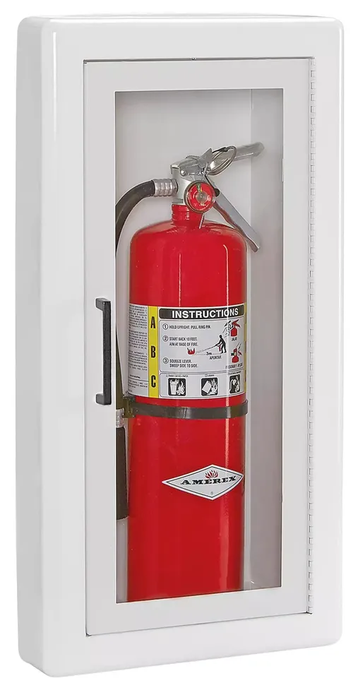 White Steel Semi Recessed Fire Extinguisher Cabinet