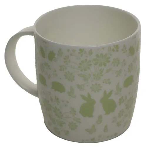 White With Sage Bunnies & Hedgehog Mug