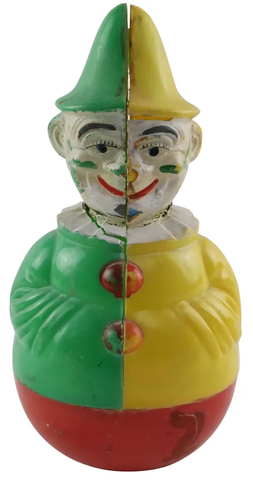 Vintage Yellow & Green & Red Clown Roly Poly