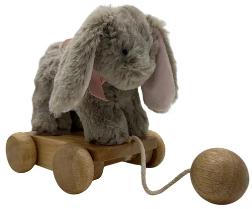 Beige Stuffed Rabbit Plush Pull Along Toy