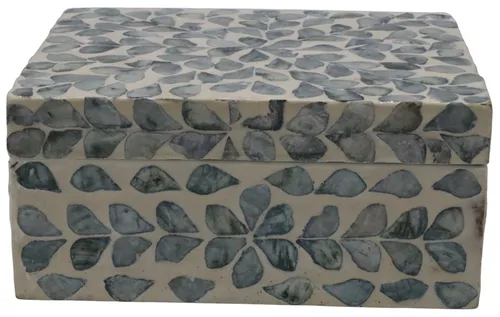 Mother Of Pearl Blue & White Leaf Inlay Box With Lid