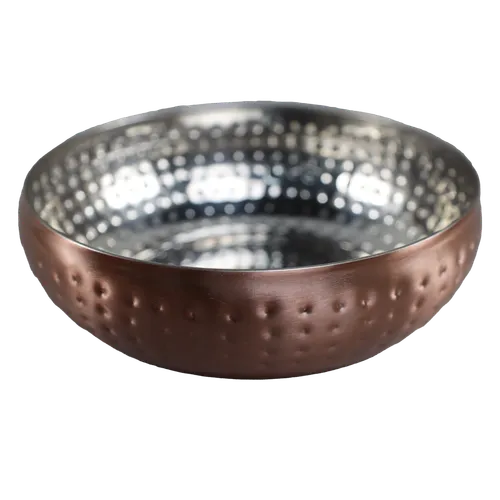 Hammered Copper With Stainless Interior Low Profile Metal Serving Bowl
