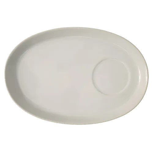 White Ceramic Oval Platter With Indented Circle For Dip Cup