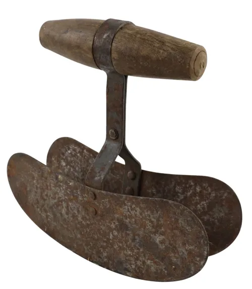 Antique Double Bladed Food Chopper With Wooden Handle
