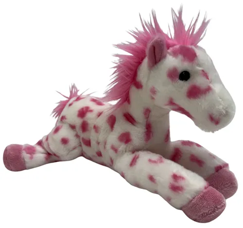 White & Pink Spotted Stuffed Horse Plush