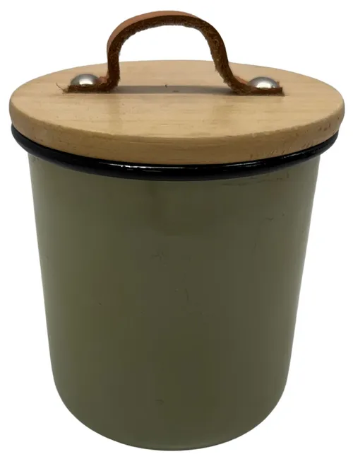 Green Metal Jar Candle With Wood Lid