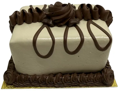 Artificial Miniature Rectangular Vanilla Cake With Scrolled Chocolate Icing