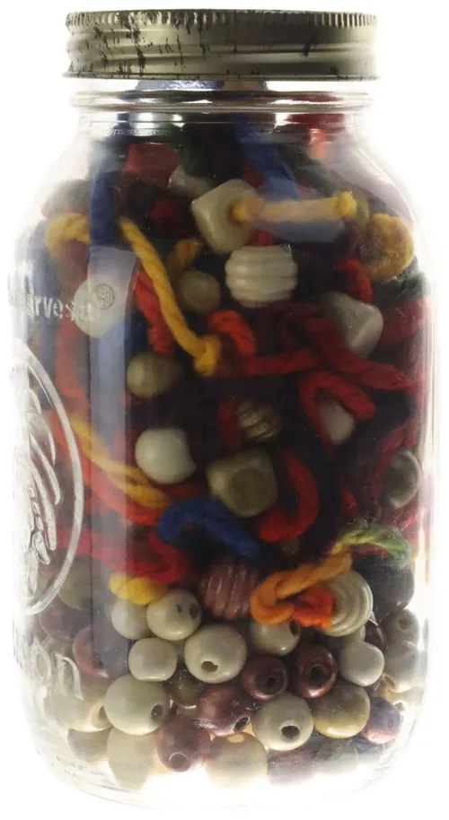 Glass Jar With Wood Beads & Yarn