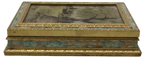 Gold Wood Box With Embroidered Tree 