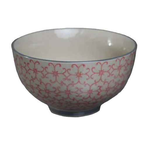 Pink Floral Small Bowl With Grey Trim