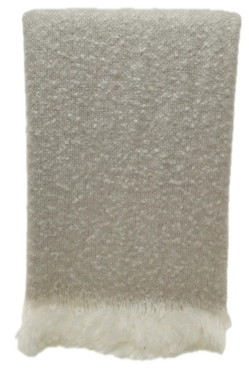 Beige & White Throw Blanket With Fringe Trim