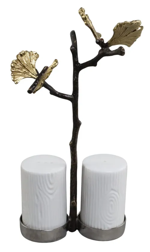 Gold Butterfly Salt & Pepper Set With Stand