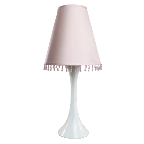 White Tulip Table Lamp With Pale Pink Crystal Tassel Shade