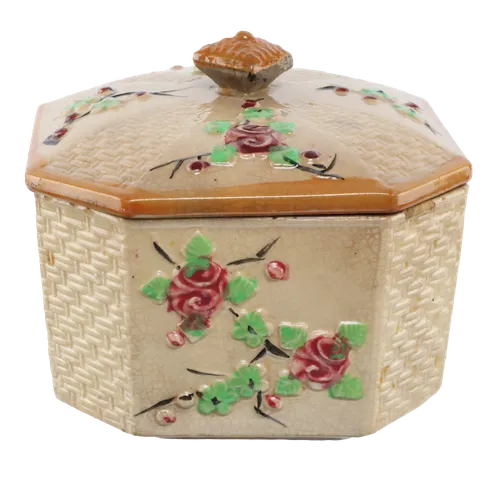 Cream Antique Ceramic Wicker Sugar Bowl With Lid