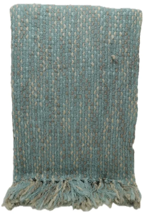 Baby Blue & Cream & Grey Dot Dash Throw Blanket With Fringe Trim