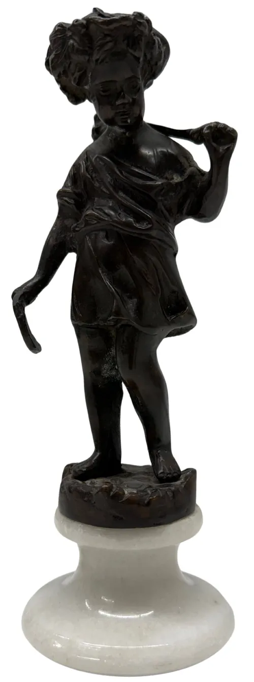 Bronze Boy Harvester On White Marble Base