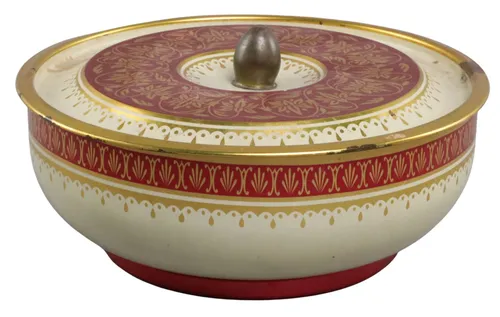 Antique Red & Gold Patterned Tin With Lid