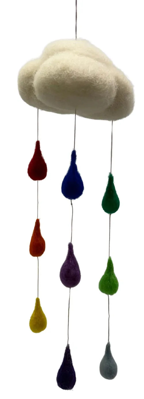 Felted Wool Cloud With Colour Raindrops Baby Mobile