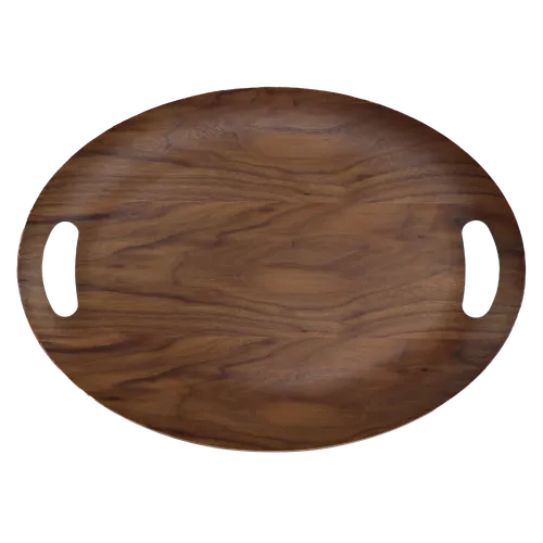 Dark Wood Oval Serving Tray With Handles