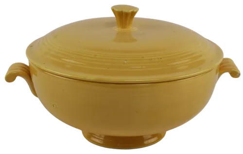 Antique Yellow Ceramic Round Casserole Dish With Lid