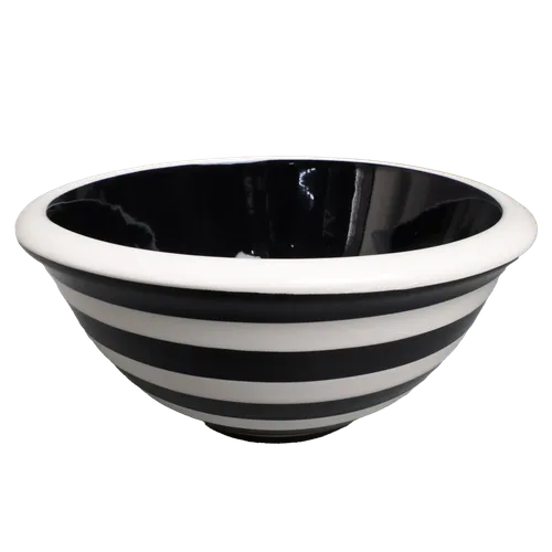 Thick Walled Black & White Stripe Mixing Bowl - Small