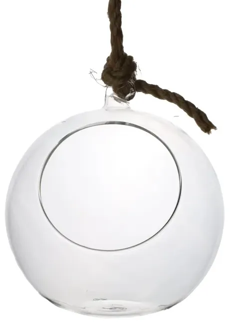 Clear Glass Hanging Bowl Terrarium Vase With Hemp Rope