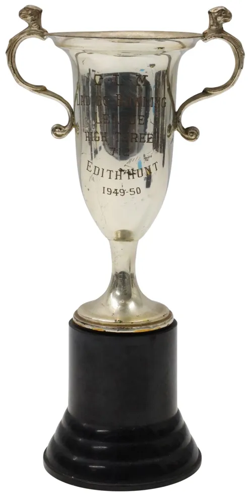 Ladies Bowling Silver Trophy Cup On Black Base